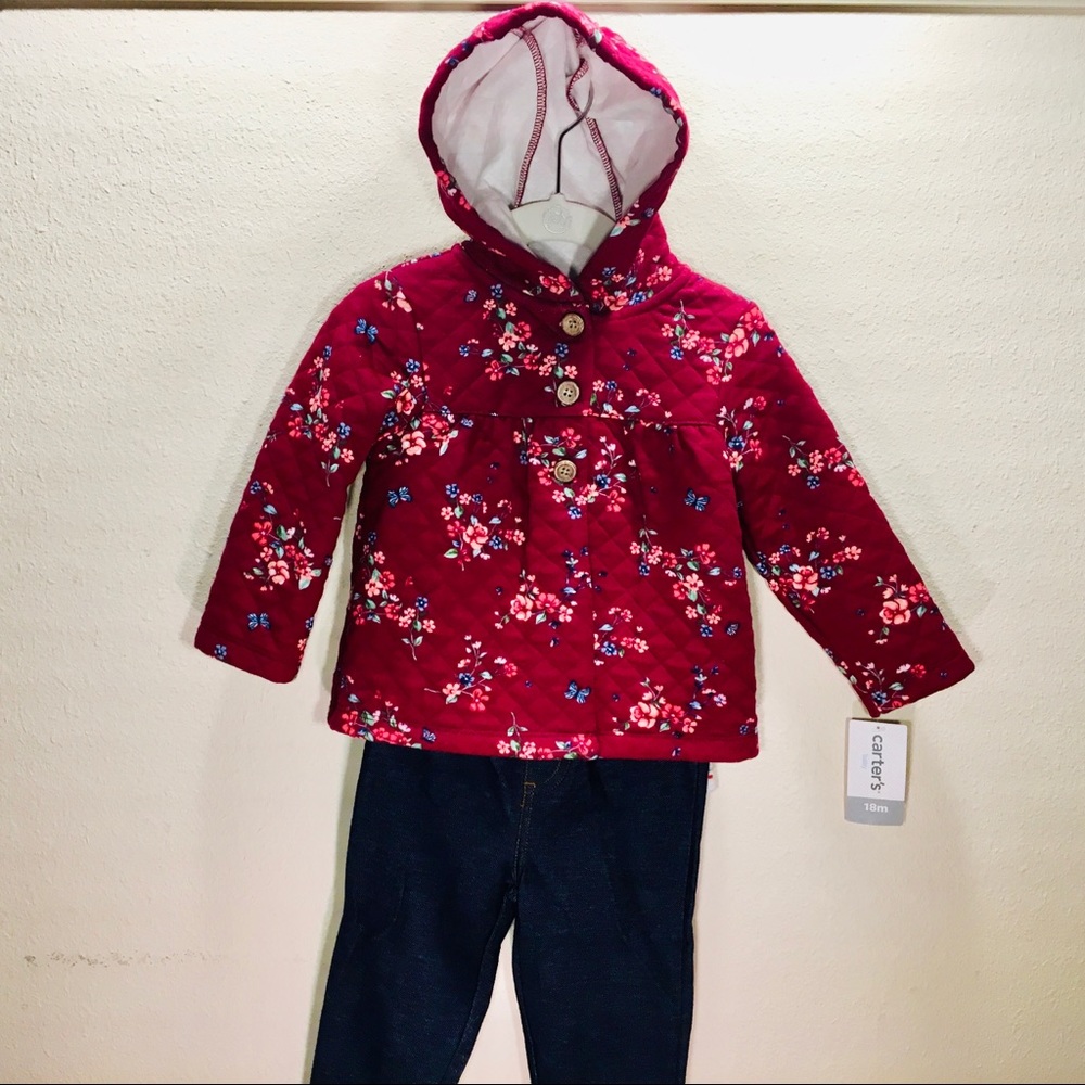 Carter’s 3-Piece Floral Coat, Onesie, & Jeans | Outfit/Set | 18 Months | NWT - Picture 2 of 6